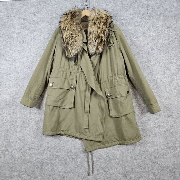 Season Women's Faux‎ Fur Collar Size M Green Army Coat/Jacket Removable Lining - Picture 1 of 16